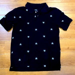 Cherokee Black Pirate Skull Printed Polo Shirt Boys Large
